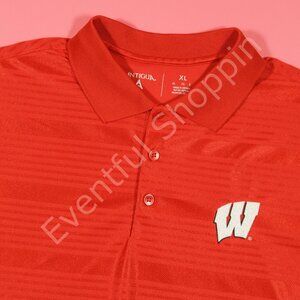 Antigua Wisconsin Badgers Polo Shirt Mens XL Red Performance Striped